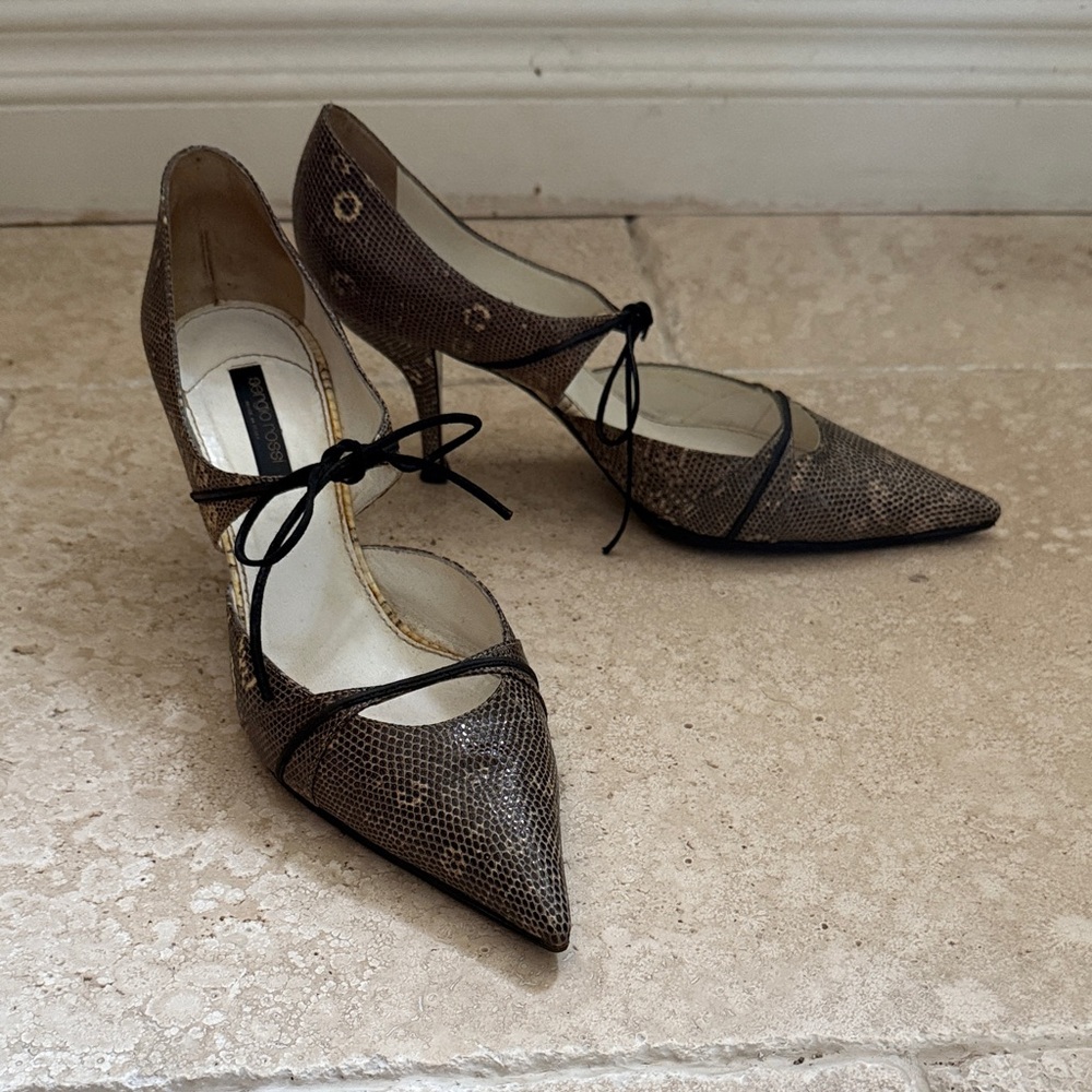 Sergio Rossi Lizard Pointed-Toe Heels, size 41